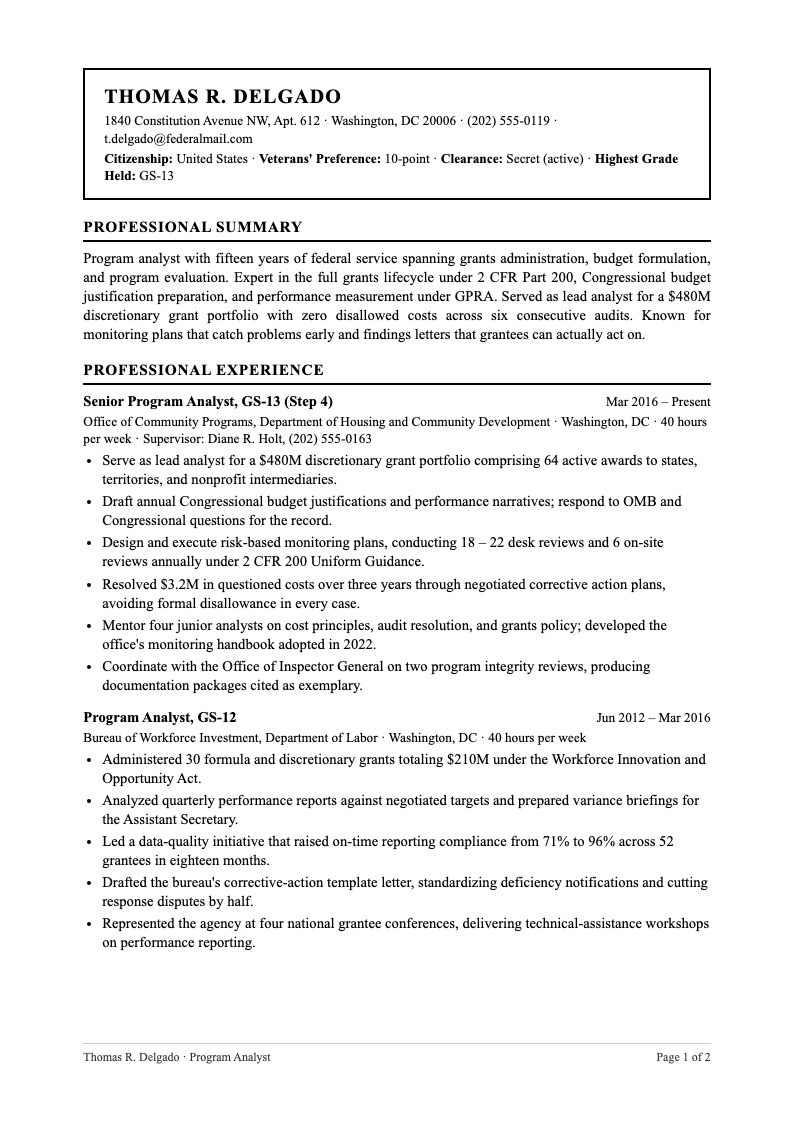 Formal federal resume